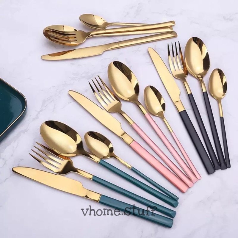 sendok makan satuan stainless gold sendok makan set pisau makan gold satuan