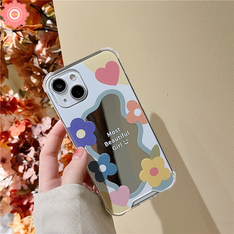 Soft Case Tpu Motif Bunga Aksen Cermin Untuk IPhone 11 7Plus 8Plus X XS Max XR 12 13 11 Pro Max 7 8 SE 2020