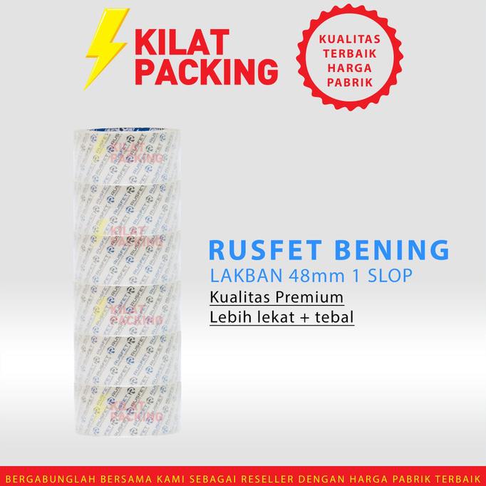 

HARGA SPESIAL Lakban Rusfet Bening Premium Quality 48 mm x 90 yard 1 Selop
