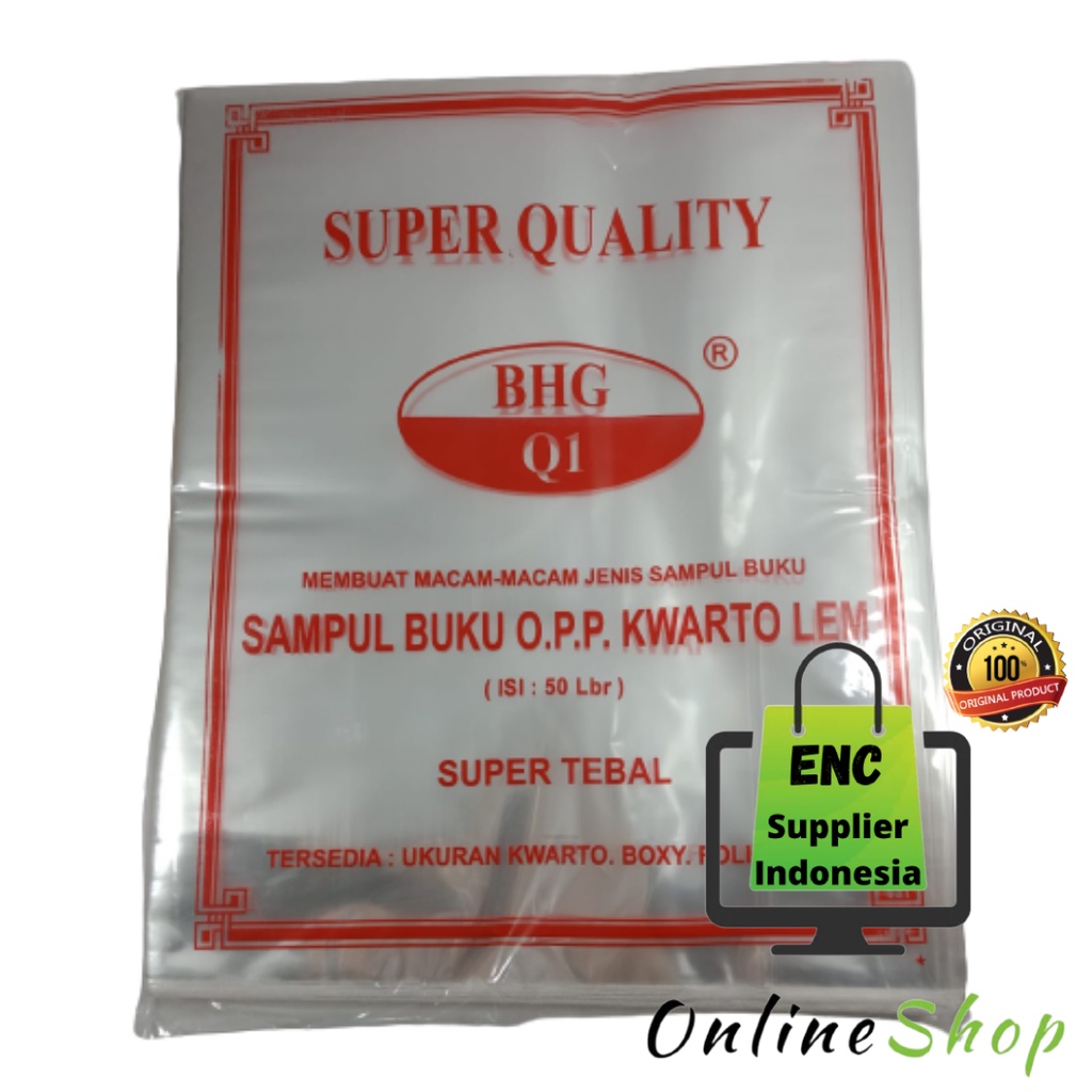 

BHG 50 lembar Sampul buku plastik 0.4 mic opp kwarto bhg 0,4 kuarto per pak - enc.sup