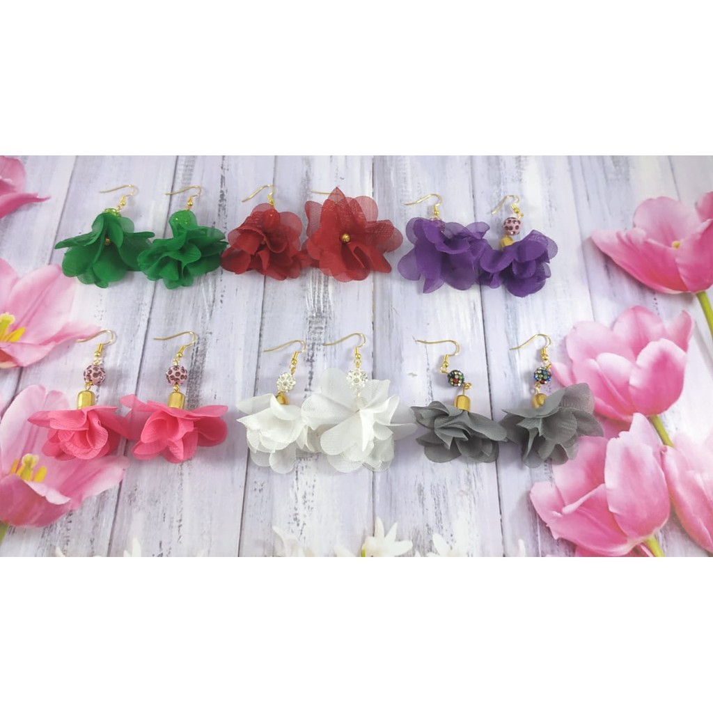 Anting Hijab Frill Sifon/ Anting bunga frill / anting bunga  korea By Tokopelanginicer