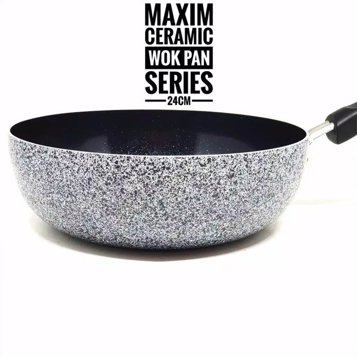 MAXIM NEOSTONE Wajan Deep Wok Pan Anti Lengket Marble Ceramic 24 cm