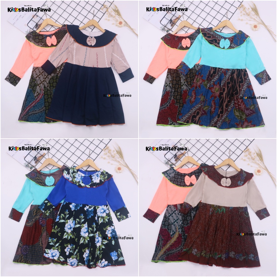 Dress Yumna uk 1-6 Tahun / IMPORT Baju Anak Perempuan Dres Lengan Panjang Gaun Pesta Pakaian Grosir