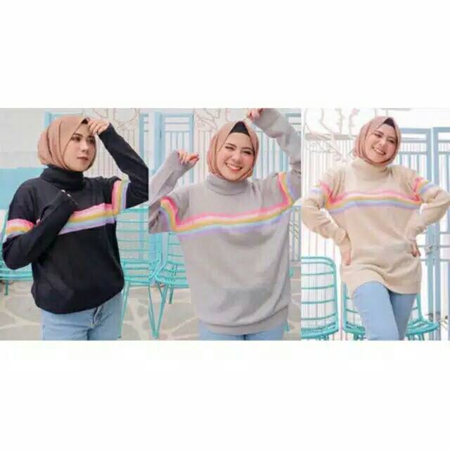 Sweater Rajut Turtleneck Rainbow