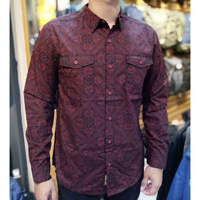 Eiger Kemeja Batik Peasley Long Sleeve Merah Shopee Indonesia