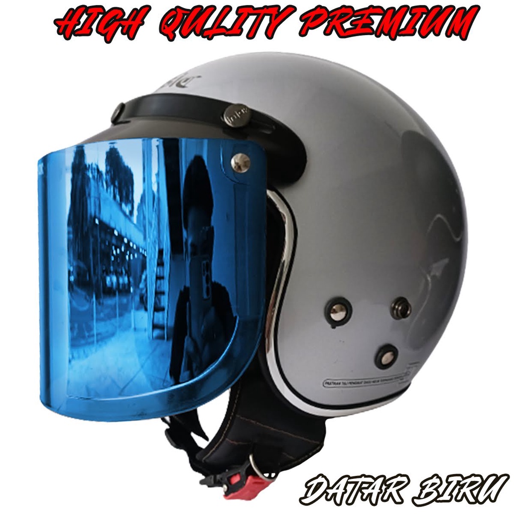 Helm Bogo Dewasa Retro Classic Half Face SNI Full Leher Lis Chrome /Helm Pria /Helm Wanita/Helm Kaca Datar - CFM RETRO SILVER LIGHT