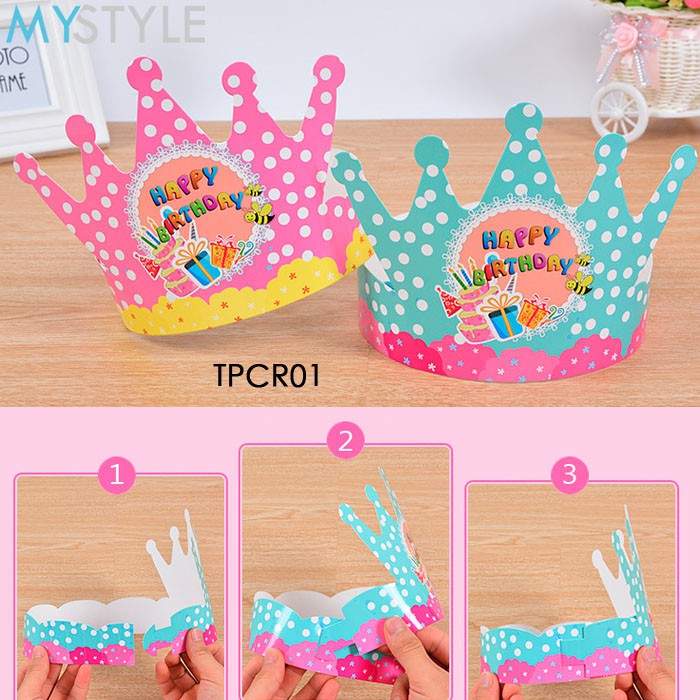 TOPI MAHKOTA ULANG TAHUN HAPPY BIRTHDAY 2 POLKADOT / JERAPAH / MONSTER ISI 10 PC TOPI ULANG TAHUN MURAH