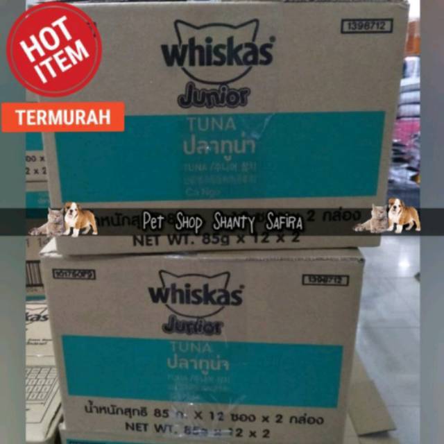 MAKANAN KUCING WHISKAS JUNIOR POUCH 80 GR ( KEMASAN DUS ISI 24 PCS )