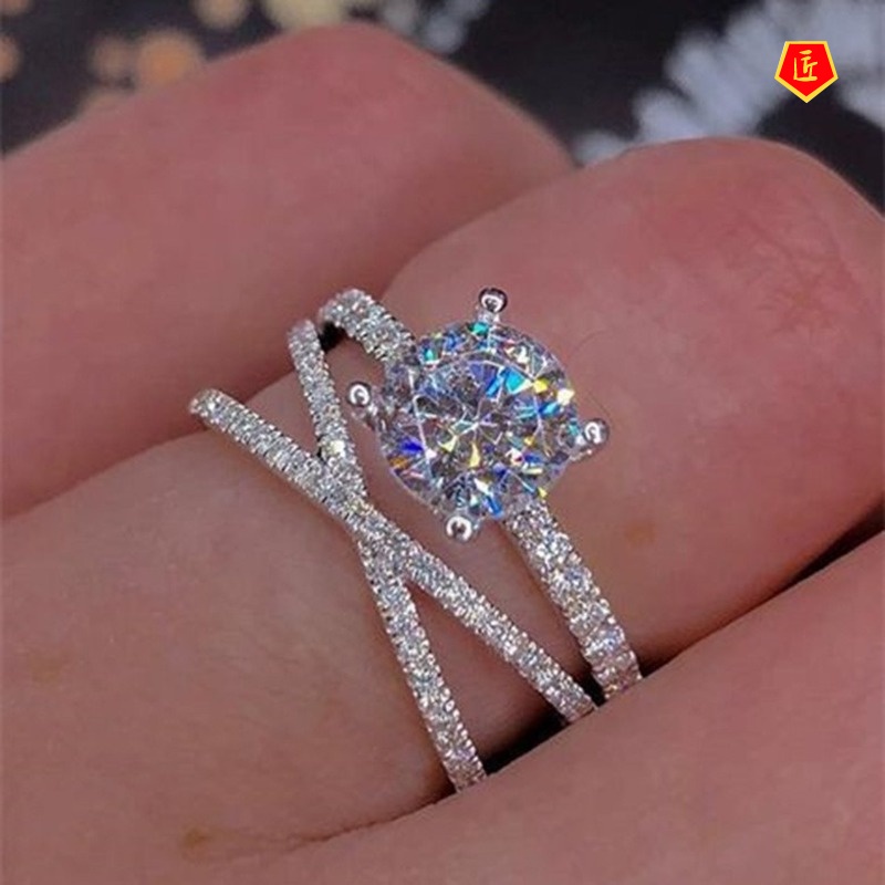 [Ready Stock]Double-Layer Winding Cross Diamond Ring Fashionable and Elegant