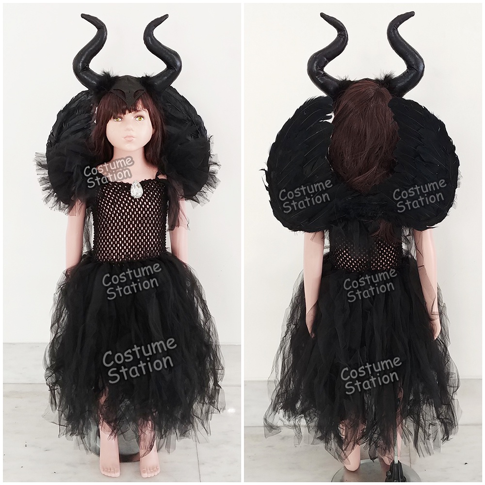 Kostum Maleficent / Costume Witch Penyihir Black Devil Halloween anak