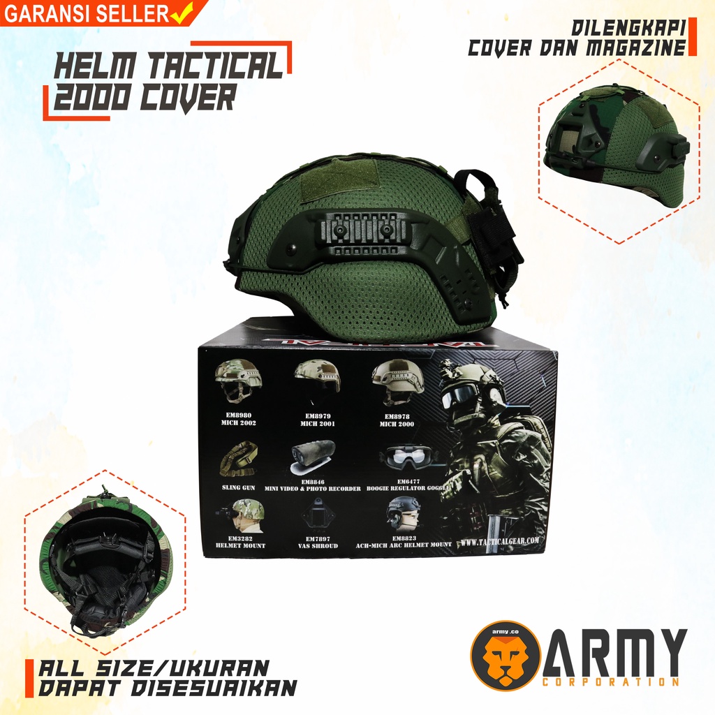 Helm Tactical Mich 2000 Full Cover Hijau Loreng