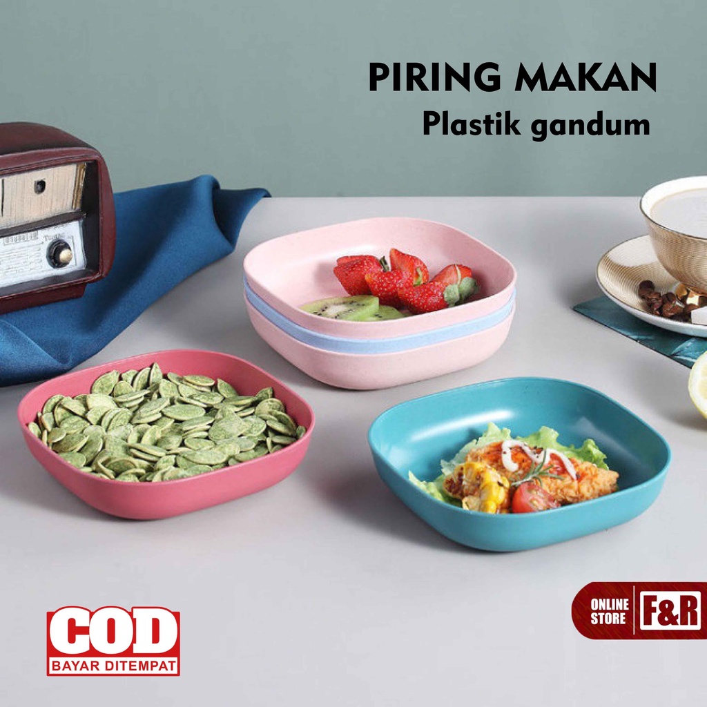 Piring Persegi Kecil Piring Buah Piring Sayur Piring Makanan Ringan Piring Plastik Mini Bahan Jerami Gandum BPA Free Warna Pink Biru Hijau Cream Perlengkapan Makan Rumah Wheat Straw Plate