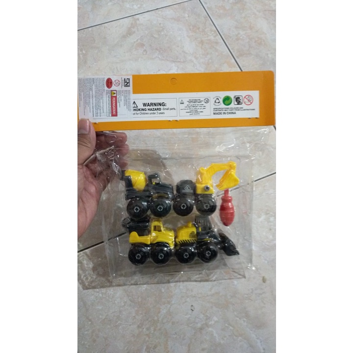 Mainan Edukasi Bongkar Pasang Truck konstruksi Isi 4pcs - kuning kecil