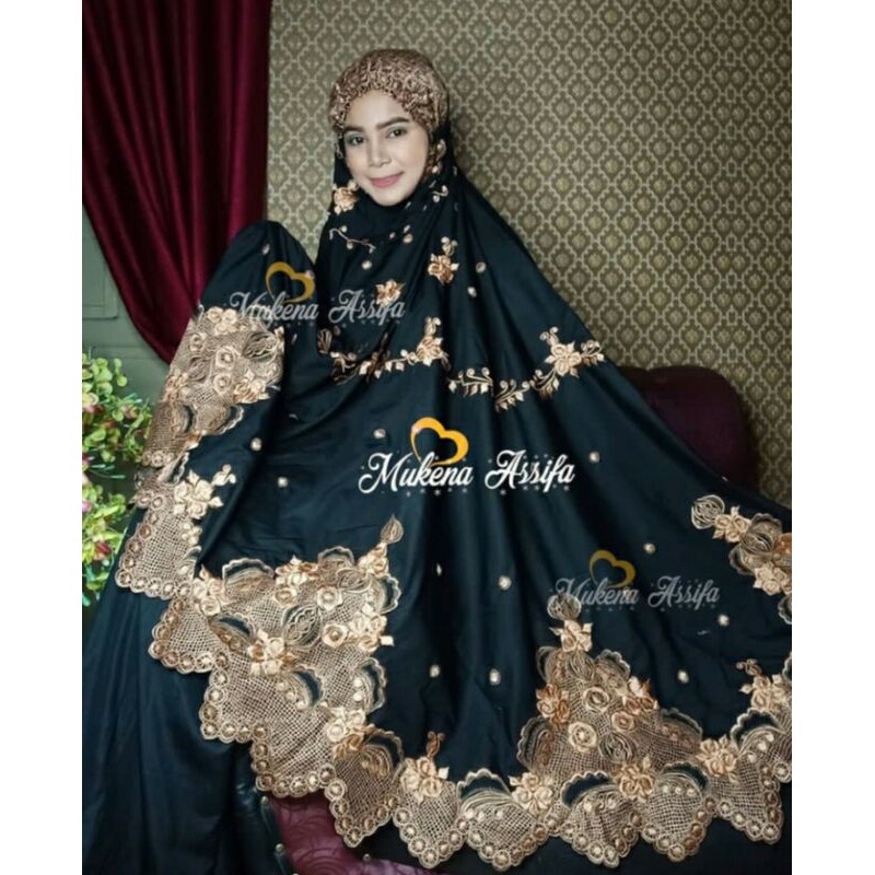 Mukena bordir best seller bando monalisa hitam lembayung B1