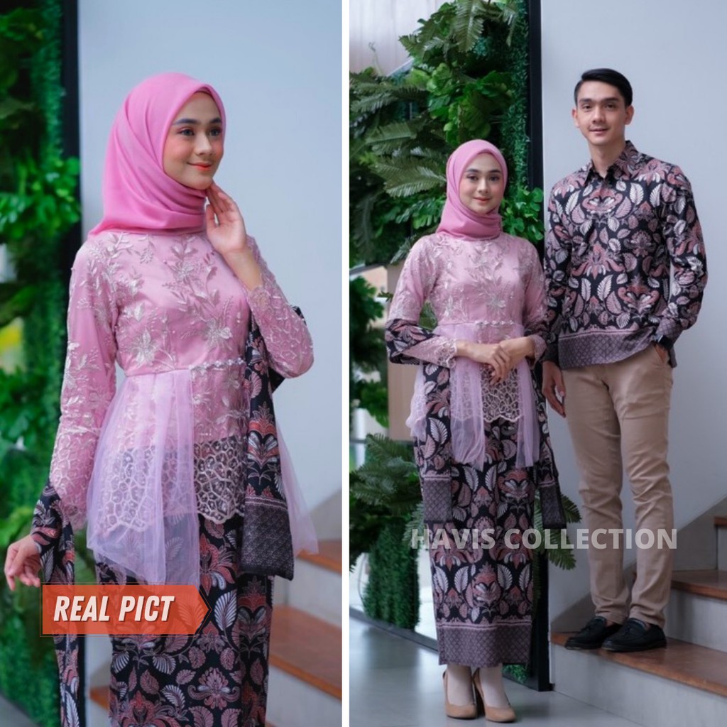 Batik Brokat Couple Kebaya Modern, Kebaya Tunangan Lamaran, Kebaya Wisuda, Baju Couple Kondangan