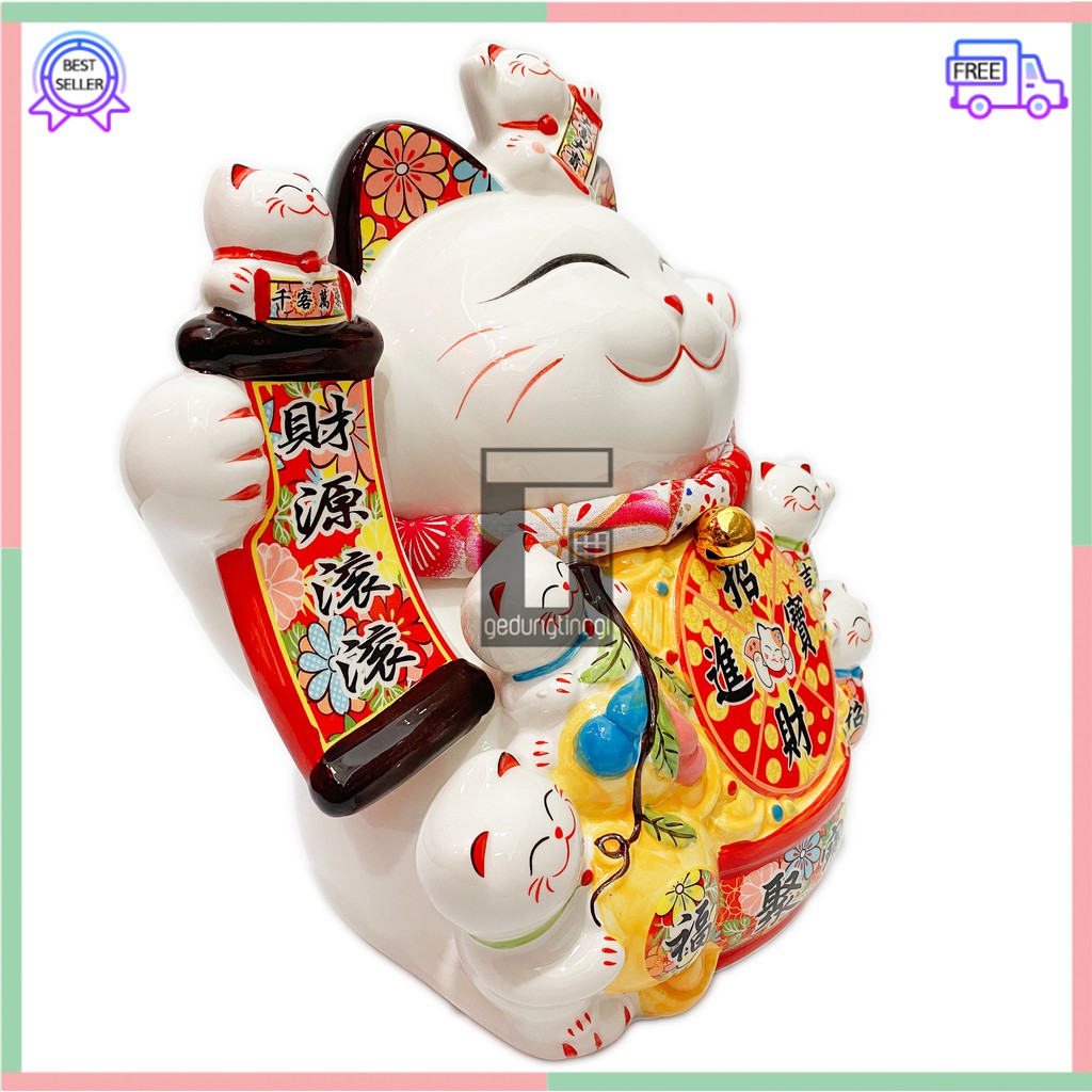 Pajangan Hiasan Patung Boneka Kucing Hoki Rejeki Lucky Cat Maneki Neko Maneko Neki Keramik China Cina Jepang Baterai Listrik Ukuran Besar Big Size XL Sedang Medium Kecil Small Kucing Hoki Kucing Rejeki Kucing Keberuntungan Kucing Cina Kucing Fengshui