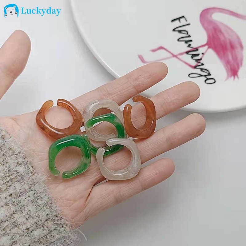 YEEZII 3pcs / Set Cincin Model Terbuka Bentuk Geometris Bahan Resin Gaya Retro Korea Untuk Wanita