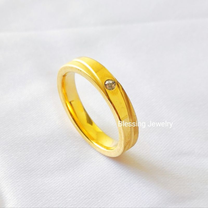 Cincin Permata Kombinasi Doff Titanium Cincin Tunangan Pria dan Wanita