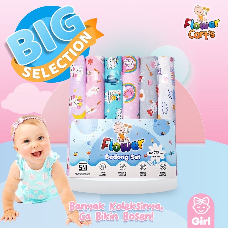 6pcs Bedong katun Bayi Rainbow merk Flower (SNI) TERMURAH bedong kaos bayi bedong bayi