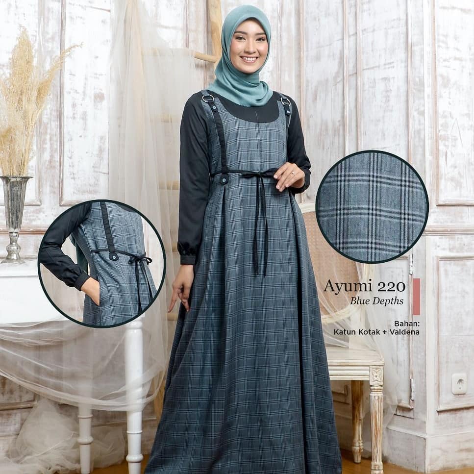 Baju Gamis Syari Set Syar I asdf Muslim Pesta Fashion Wanita Remaja Murah Terbaru Dress Polos 2021-AYUMI - NAVY