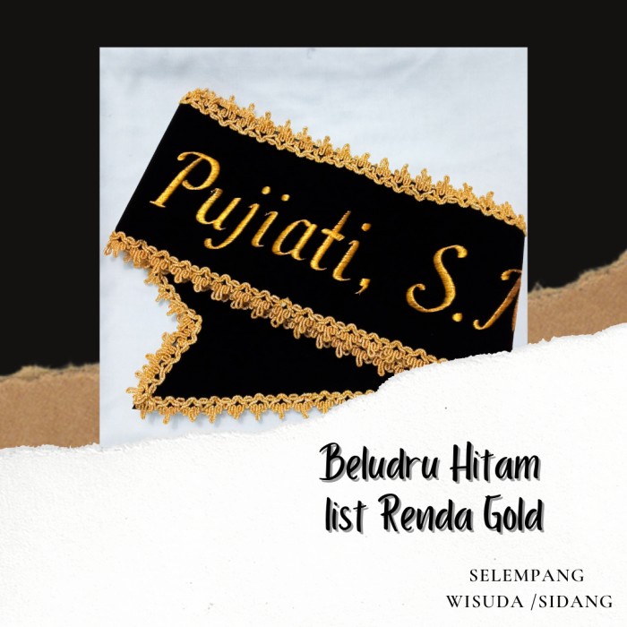 Sash-Selempang- Selempang Wisuda Sidang Beludru Hitam Renda 1 Layer - Gold -Selempang-Sash.