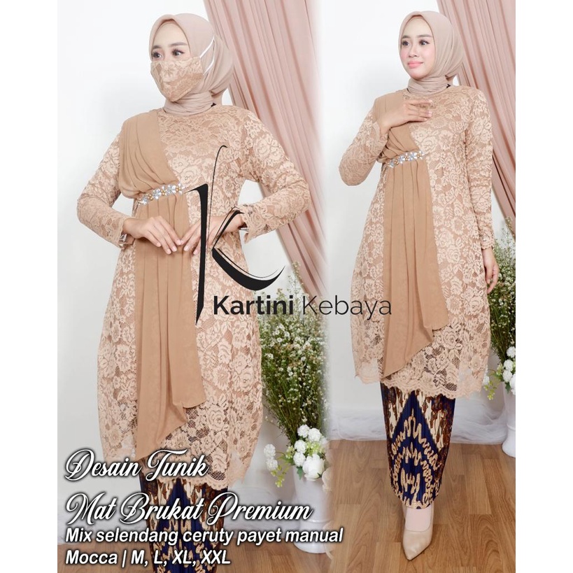 Setelan Kebaya Tunik Brukat / Brokat Mix Selendang Ceruty Aneka Pilihan Warna