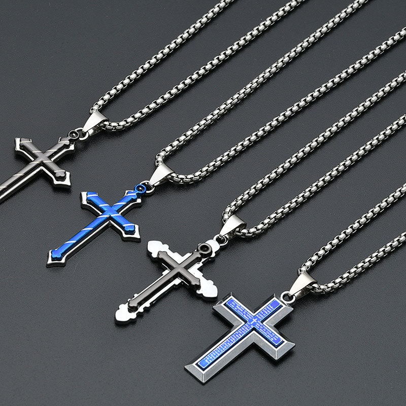 XiaoboACC Kalung Rantai Liontin Salib Bahan Stainless Steel Ukuran Gaya Hip hop Untuk Pria Dan Wanita - 60CM