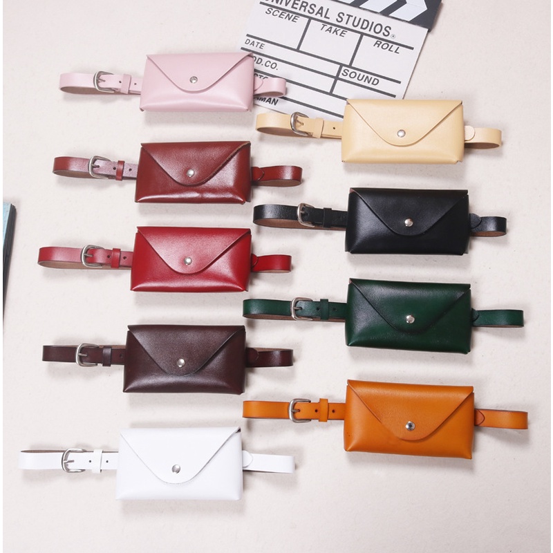 2020 Korea Fashion Tren Kulit Asli Sapi Persegi Kecil Tas Satu Tombol Ponsel Dompet Koin Tas Sabuk T