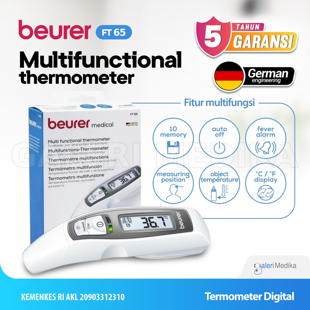 Beurer FT65 / FT-65 / FT 65 Termometer Instan Infrared - Untuk Kepala, Telinga, Badan, dan Benda