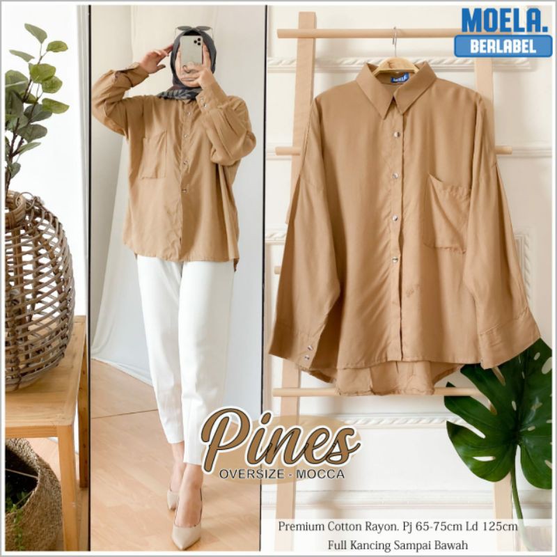 ❤️ HIKMÉA❤️ PINES OVERSIZED MOCCA MOELA BERLABEL / BASIC SHIRT / KEMEJA KATUN PREMIUM