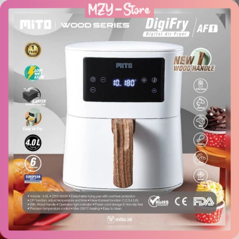 MITO AF1 Air Fryer AF Wood Kapasitas 4L AirFryer Mito Low Watt ORIGINAL GARANSI RESMI (FREE Pencapit Gorengan)