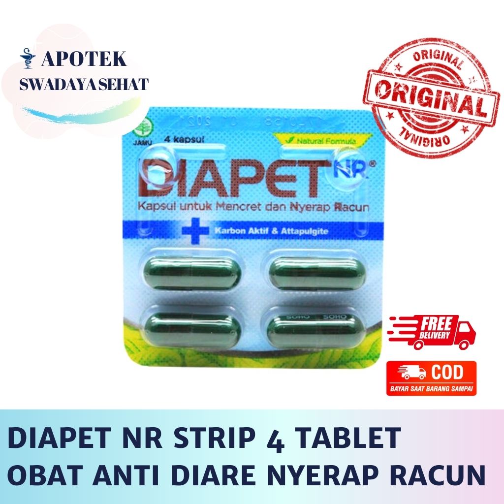 DIAPET Strip 10 Tablet NR Nyerap Racun 4 Tab - Obat Diare Mencret BAB Cair