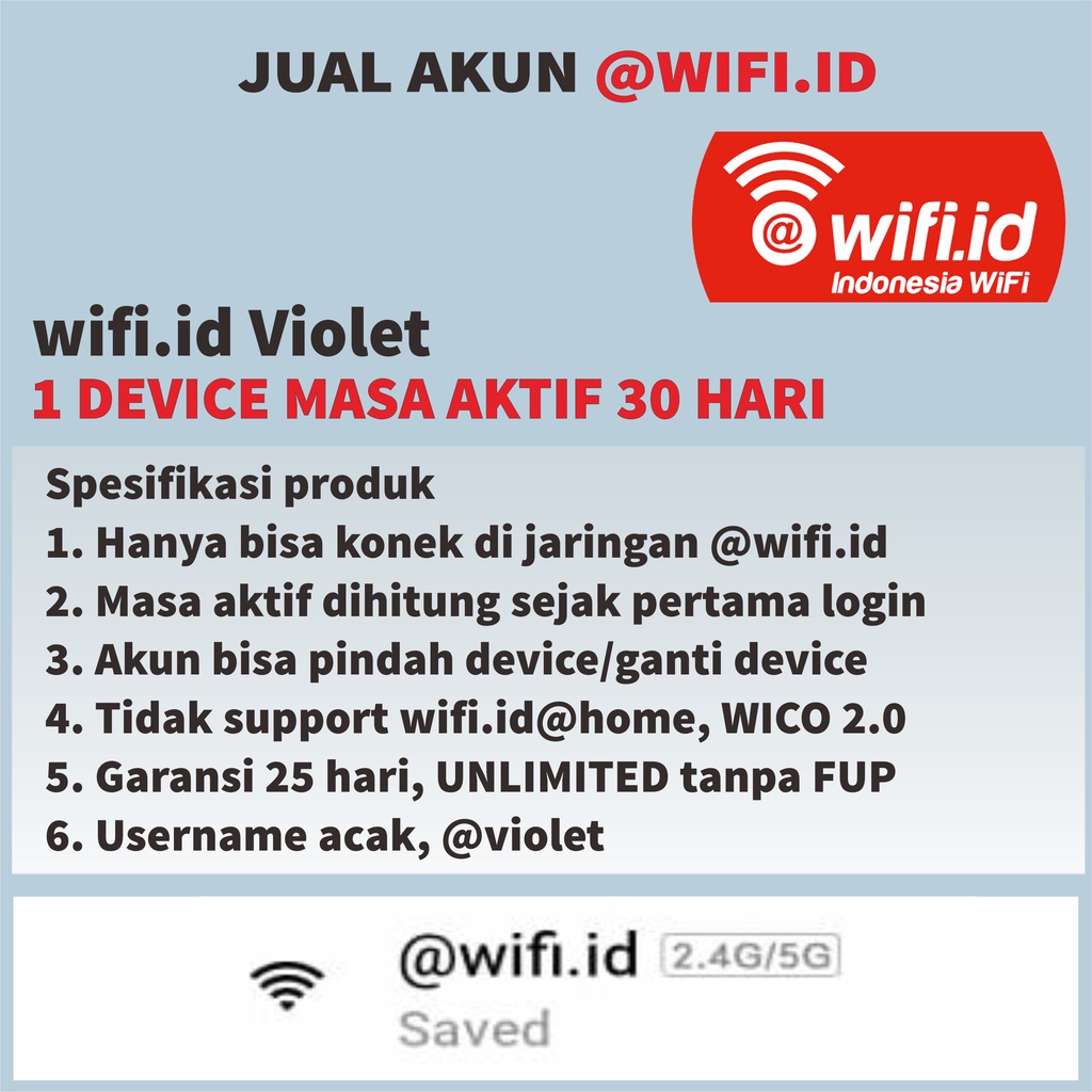 Voucher @wifi.id violet 1 bulan TRUE UNLIMITED tanpa FUP