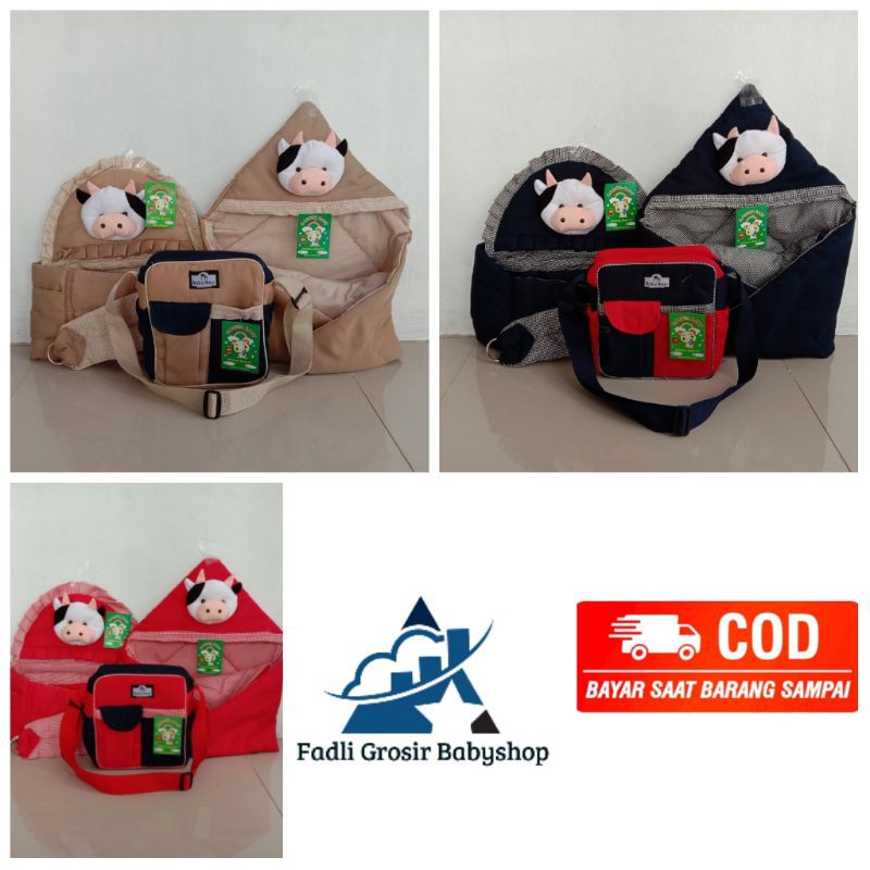 Tas Bayi Gendongan Bayi Samping Dan Selimut Bayi Topi Boneka Sapi ( 3 in 1 ) Terpopuler