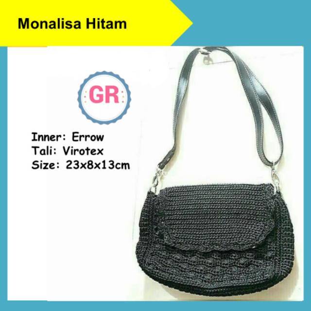 Tas Rajut Wanita ABG Tutup Tali Vinil Selempang Sling Hitam