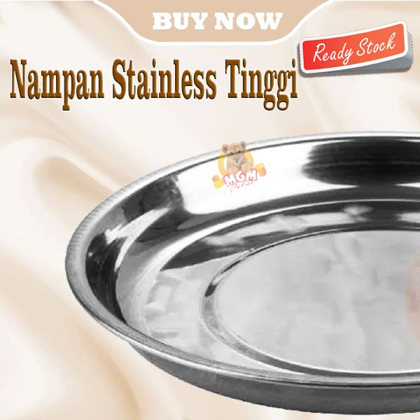 Nampan stainless steel Bulat Tinggi 22cm TEBAL Baskom Ceper