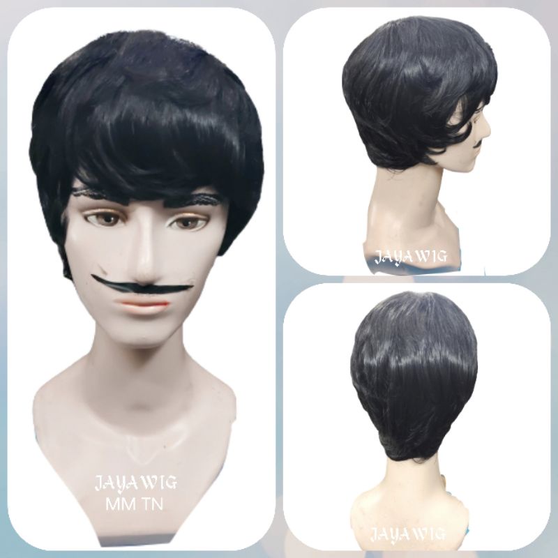 Wig Pria Warna Hitam Rambut Palsu Pria Pendek Korea Style