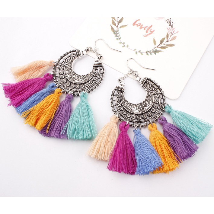 Colorful Bohemia paduan campuran warna rumbai anting-anting fashion sederhana Wanita temperamen anti