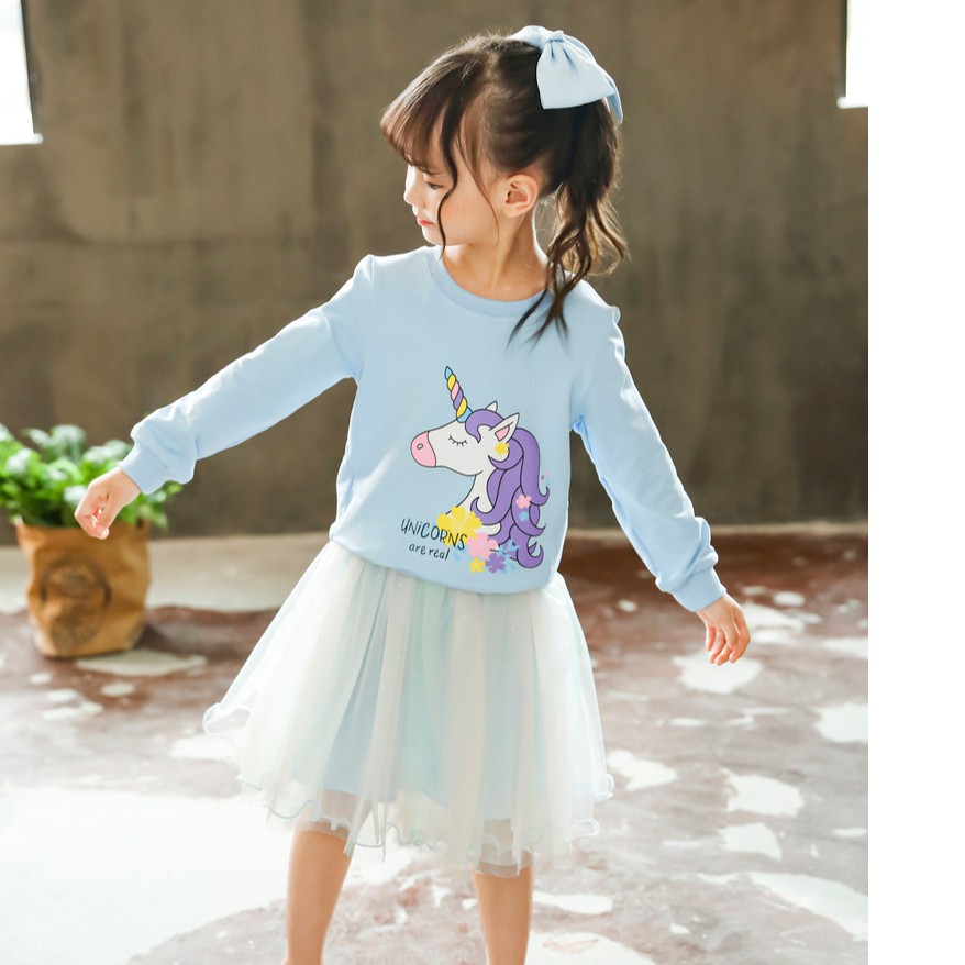 babyfit setelan UNICORN REAL baju sweater lengan panjang dengan rok tutu rainbow 721rp