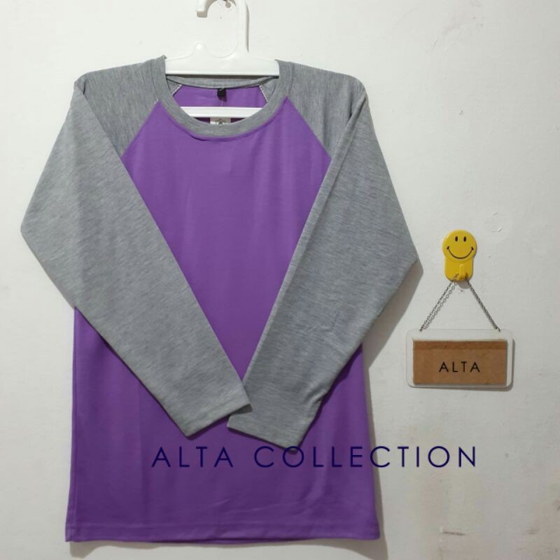 Kaos polos raglan - ungu tangan misty