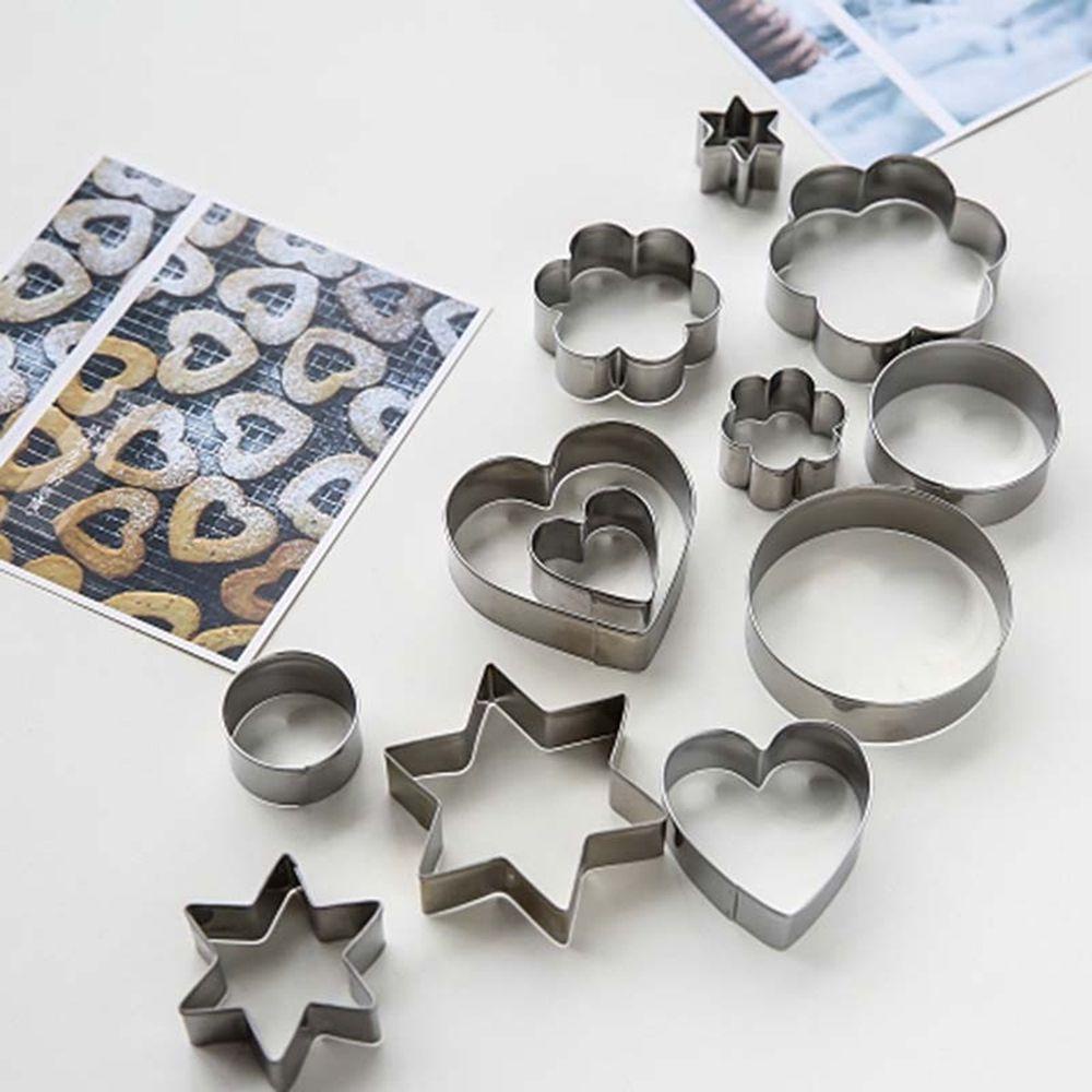 [Elegan] Cetakan Biskuit Stainless Steel Telur Goreng Bentuk Hati &amp; Bintang Fondant Tools Cutter Pastry Cookie Cutter