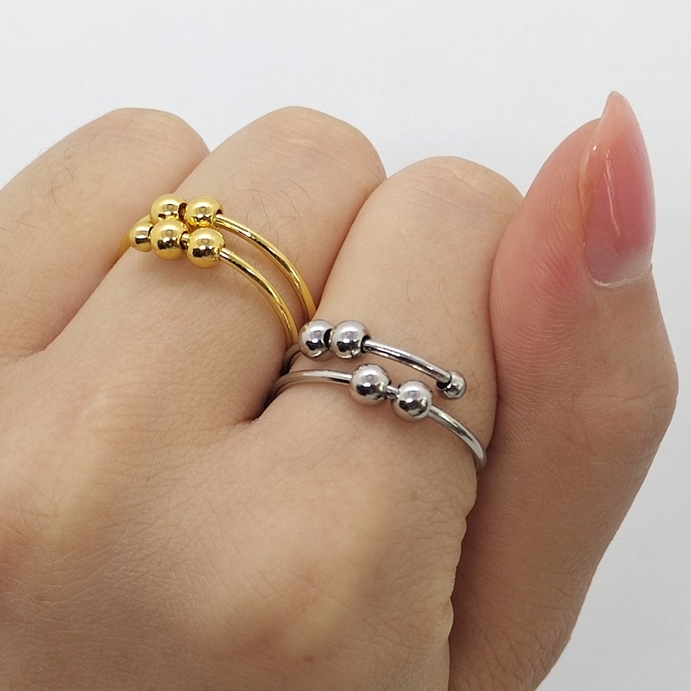 Cincin Fidget Adjustable Dengan Manik-Manik Untuk Pria / Wanita