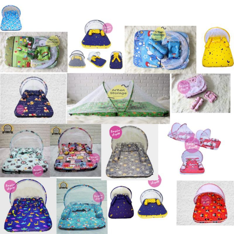 Kasur Bayi Lipat Kelambu Full Set bantal guling free tas mika