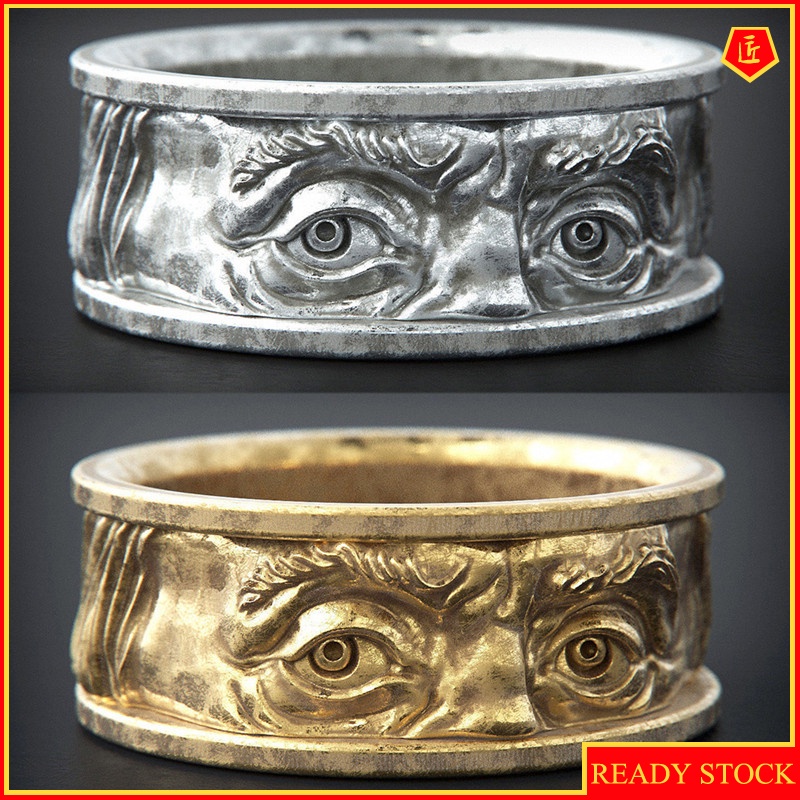 [Ready Stock]Creative Double Eyes Staring Ring 18K Gold Floating Carving