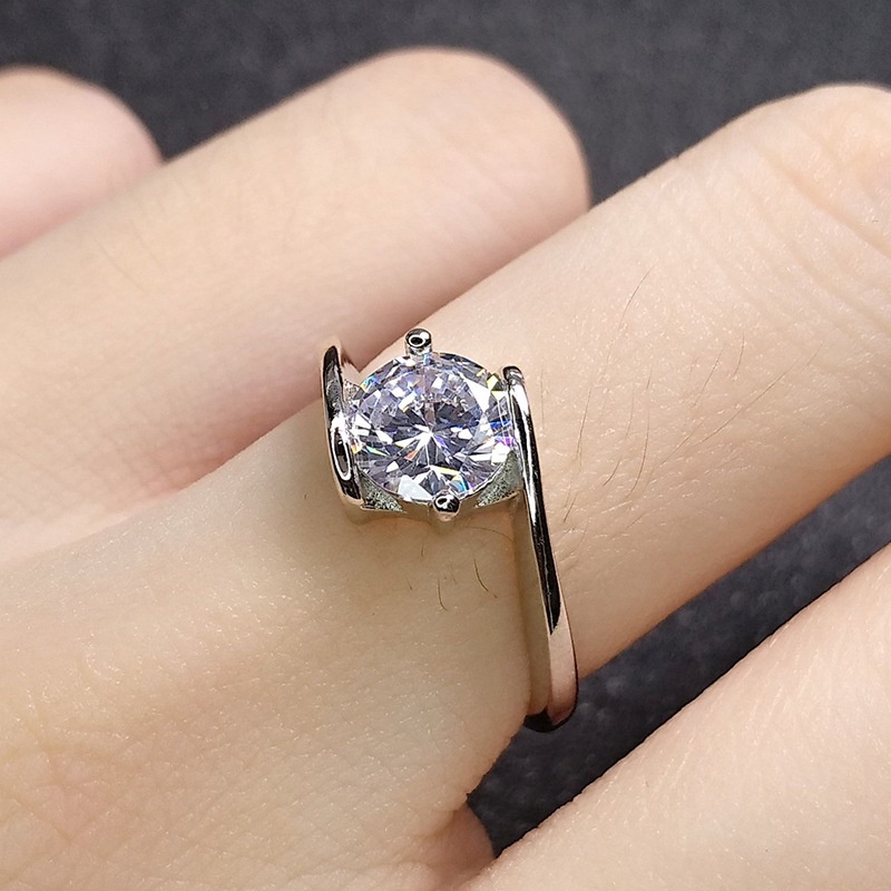 Cincin Emas Putih Hias Berlian Enam Cabang Gaya Korea