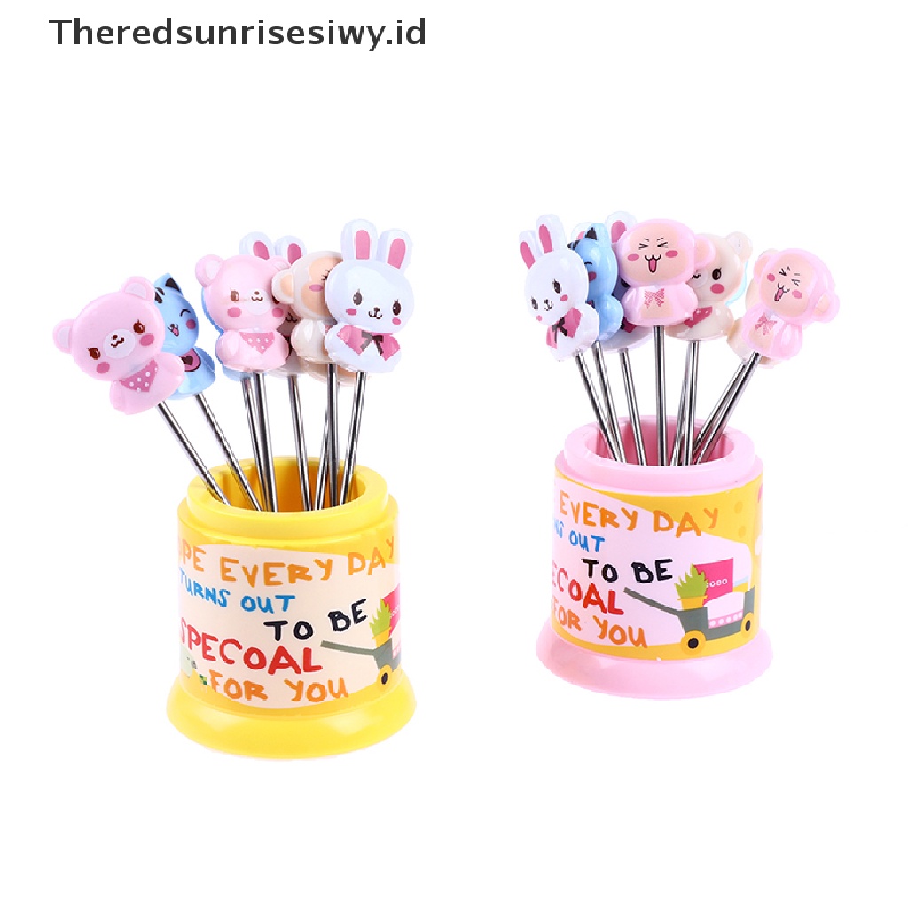 # Alat Pemotong Buah # 1 Set Garpu Buah / Dessert Bentuk Binatang Hujan Bahan Stainless Steel Dengan Toples Penyimpanan