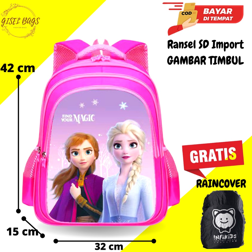 GB Tas sekolah anak perempuan SD gambar timbul 6 dimensi ransel anak import