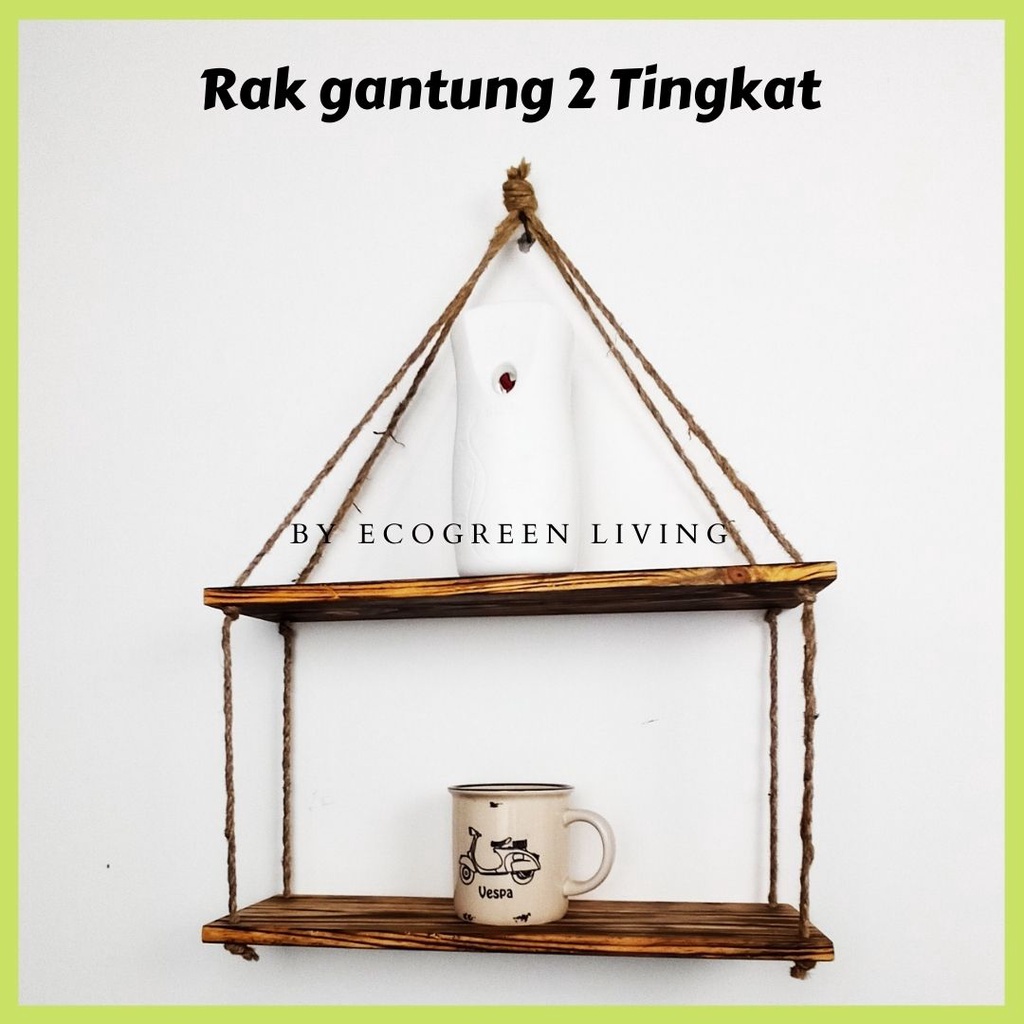 Ecogreen - RAK DINDING MINIMALIS VINTAGE 2 TINGKAT TALI GONI RUSTIC