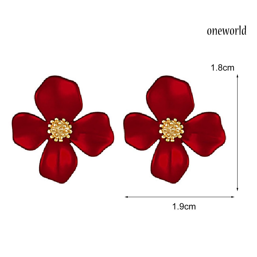 OW# 1 Pair Women Sweet Red Flower Shape Four Petals Ear Stud Earring Jewelry Accessory