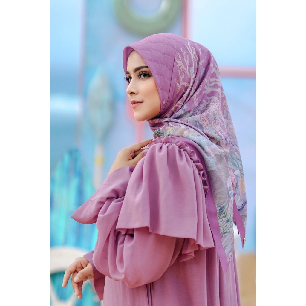 Hijab Buttonscarves The Little Mermaid Satin Voal Square XL Sorbet Original Kerudung Wanita